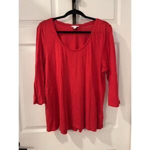 J. Jill Size L Women's Tunic Sweater Red Cotton‎ Modal V-Neck Long Sleeve Knit